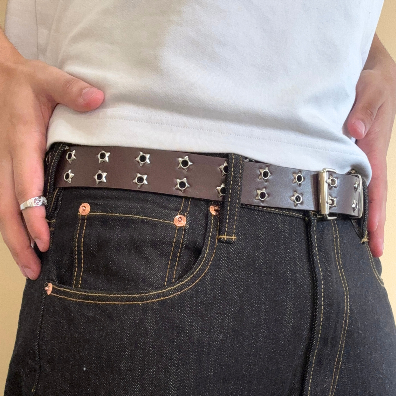 Brown Star Stud Hole Belt