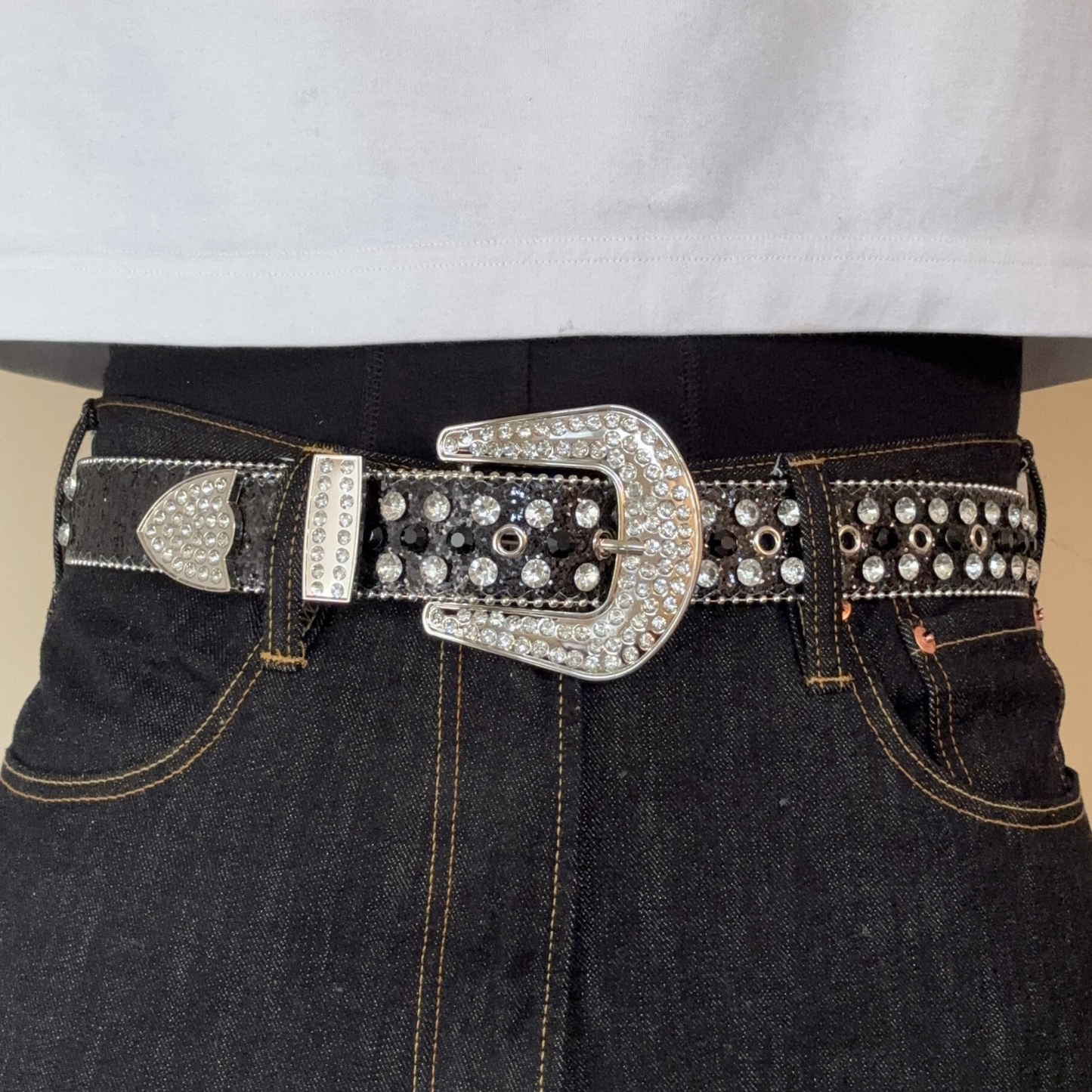 Rhinestone Black Y2K Belt