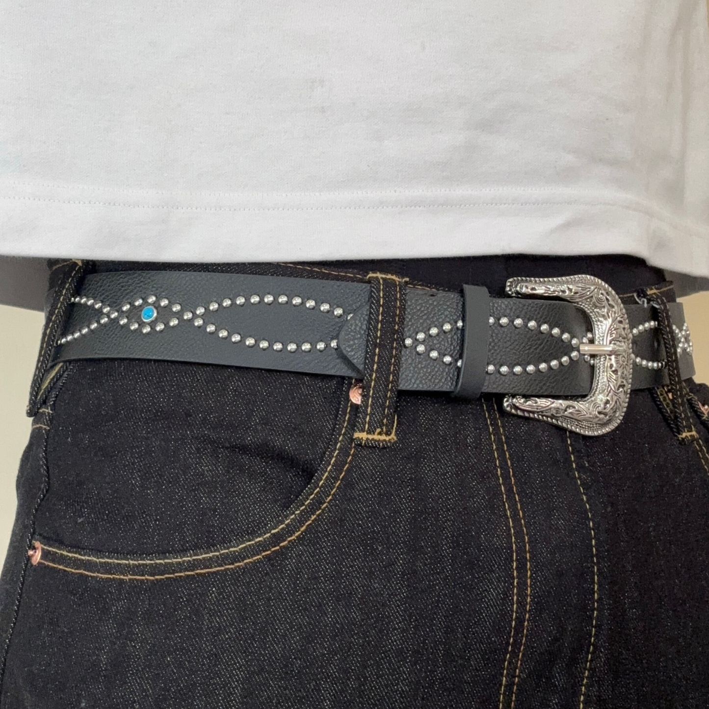 Black Studded Western Belt