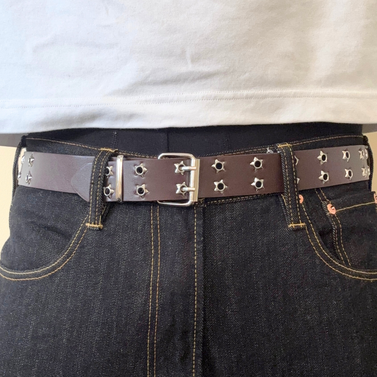 Brown Star Stud Hole Belt