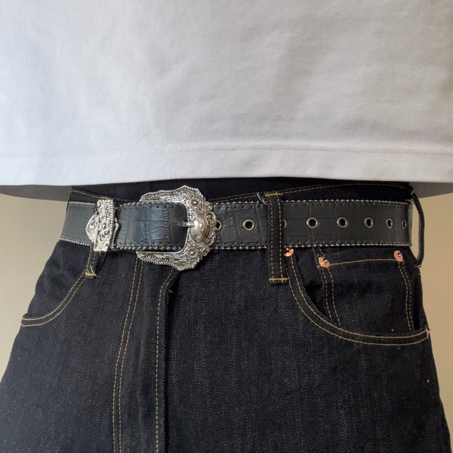 Black Textured Cowboy Belt