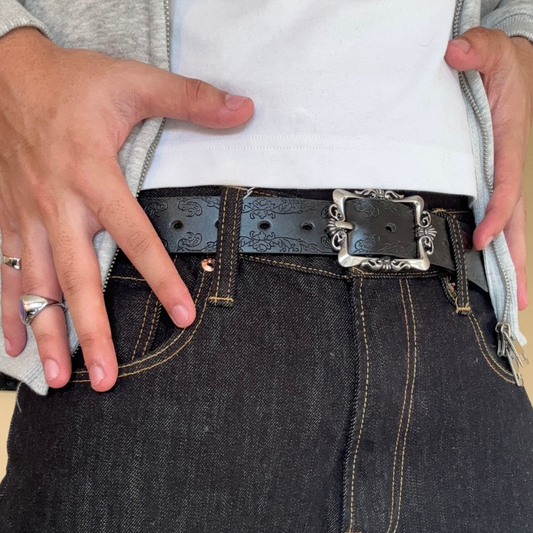 Black Floral Western Belt