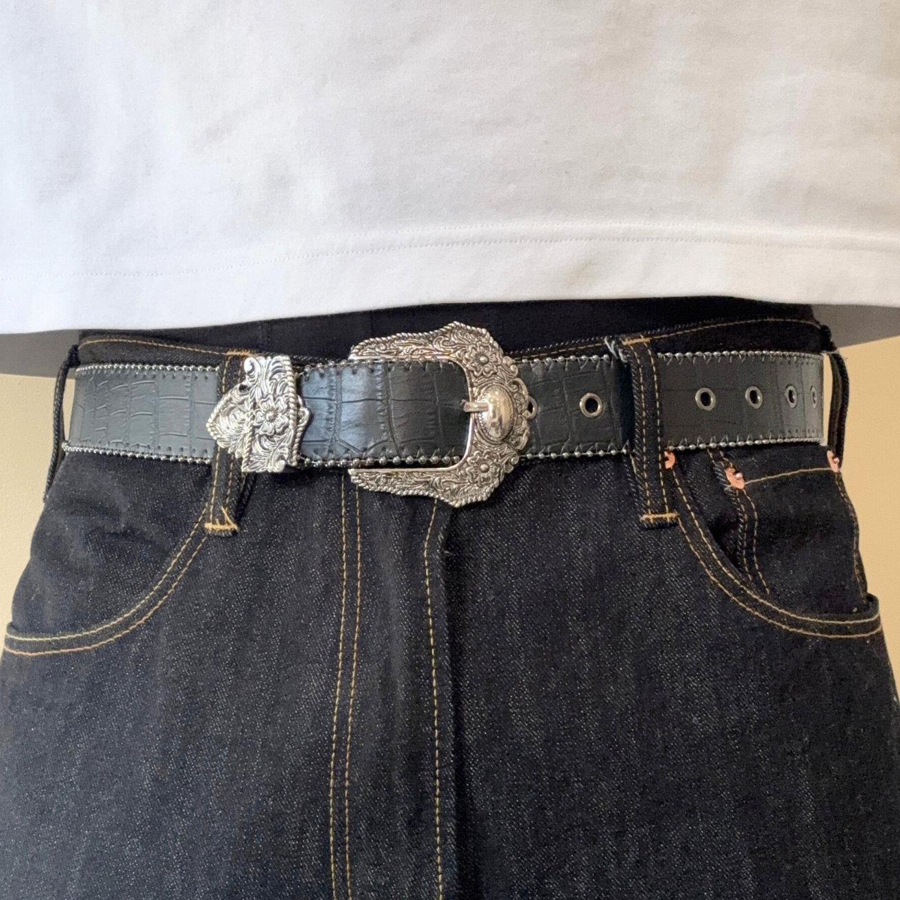 Black Textured Cowboy Belt