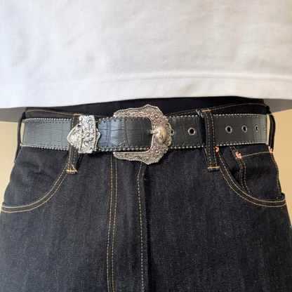 Black Textured Cowboy Belt