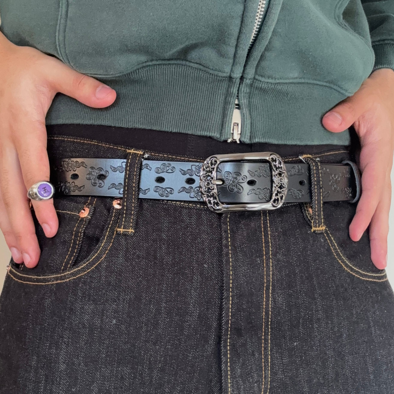 Black Floral Vintage Belt