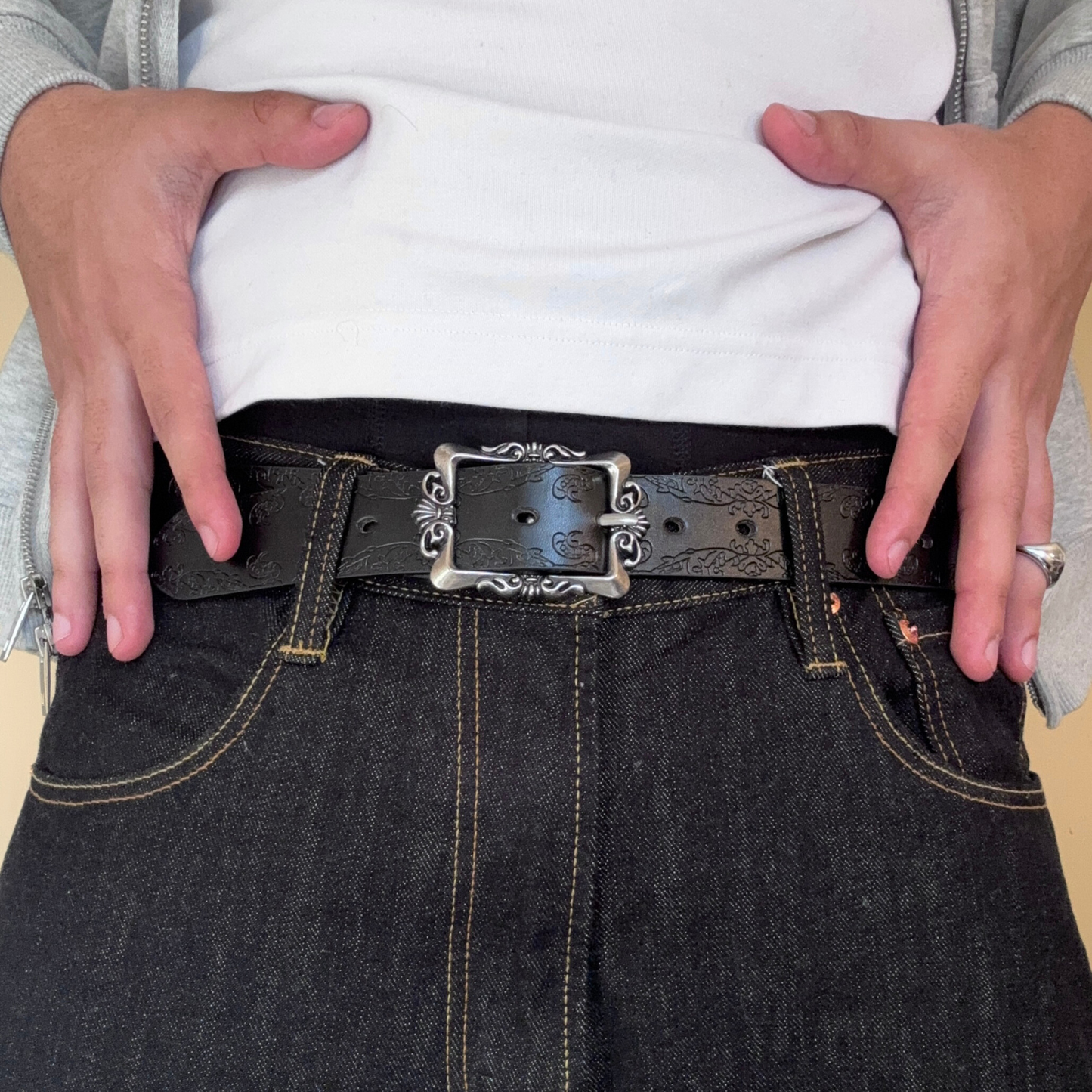 Black Floral Western Belt