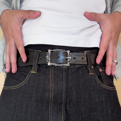 Black Floral Western Belt