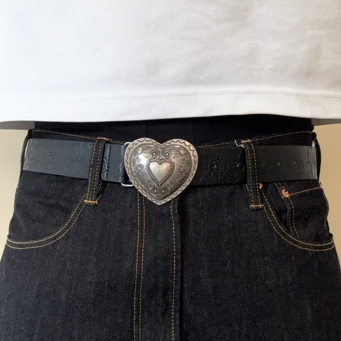 Black Heart Floral Belt
