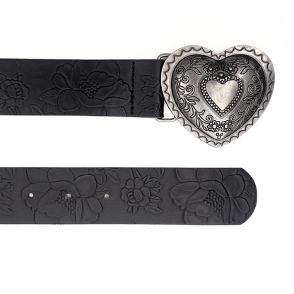 Black Heart Floral Belt