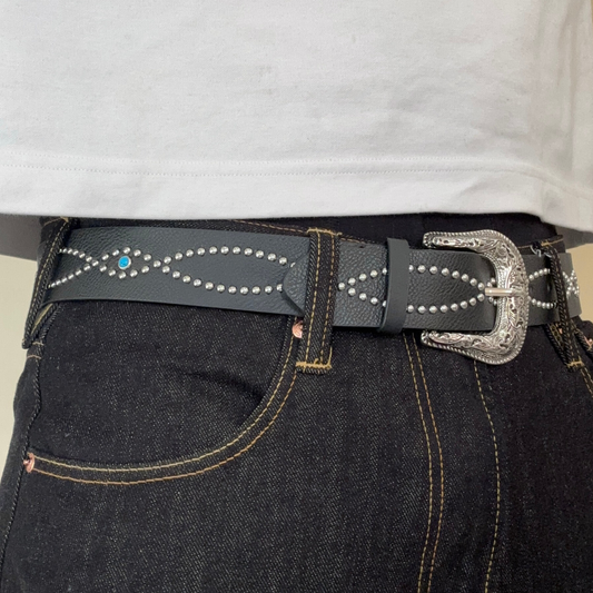 Black Studded Western Belt