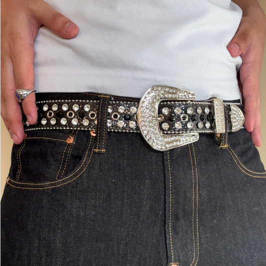 Rhinestone Black Y2K Belt