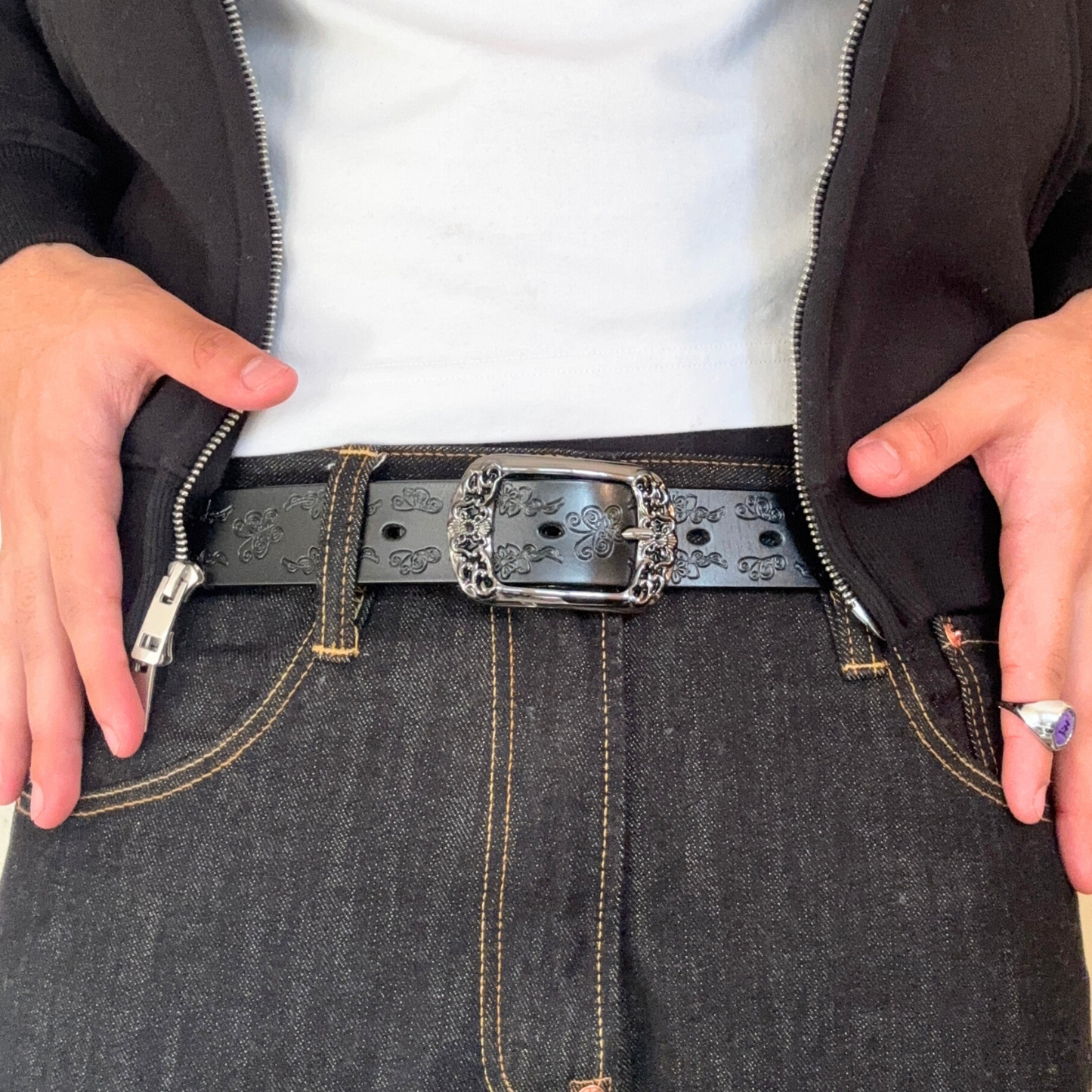 Black Floral Vintage Belt